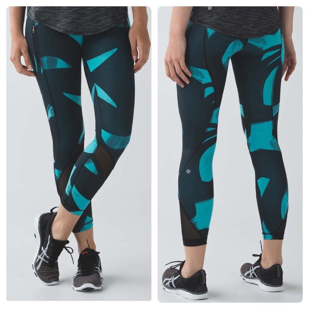 Lululemon Inspire Leggings Aqua Black Swirl Luxtreme Peacock Blue